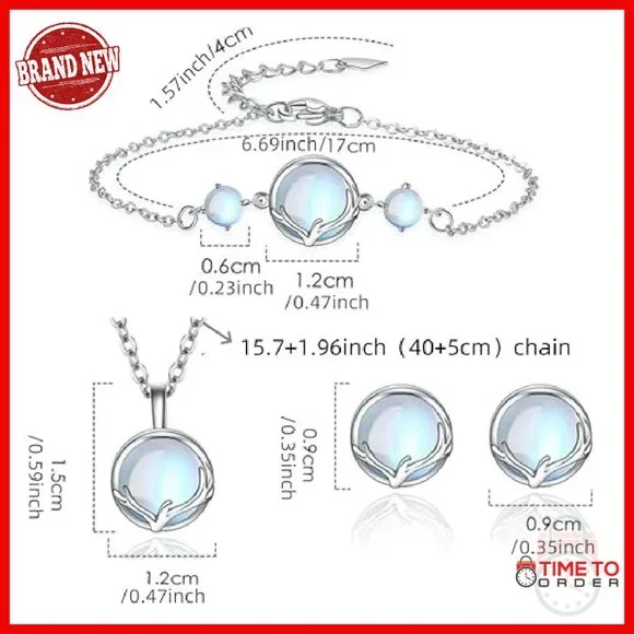 Moonstone Jewelry Set Necklace Bracelet Earrings Sterling Silver